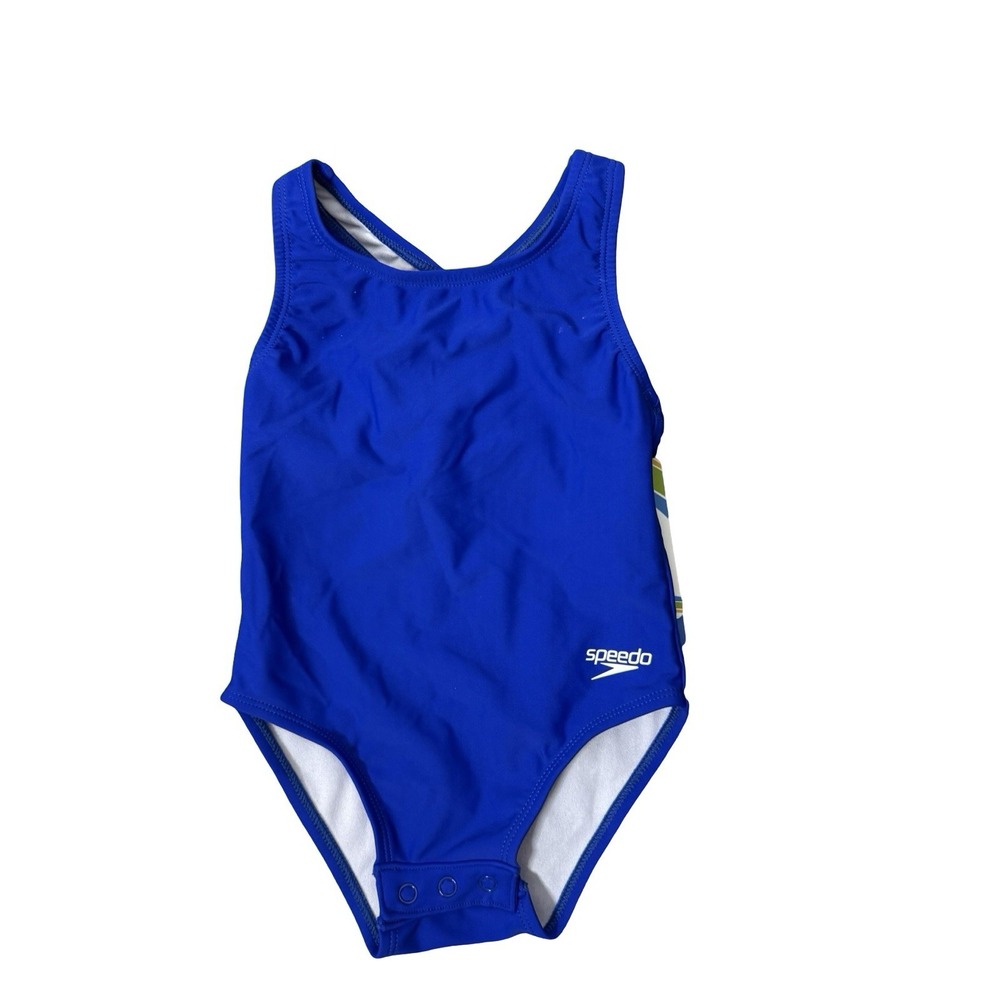 Speedo sz 2t blue girls easy diaper change snap crotch one piece swimsuit new